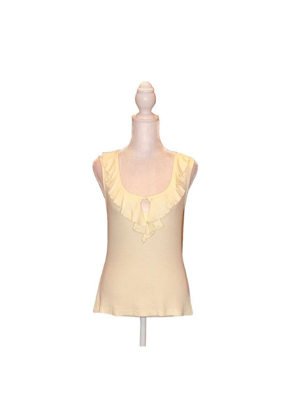 BISOU BISOU Adorable Cream Tank Top with Ruffle Neckline Size M